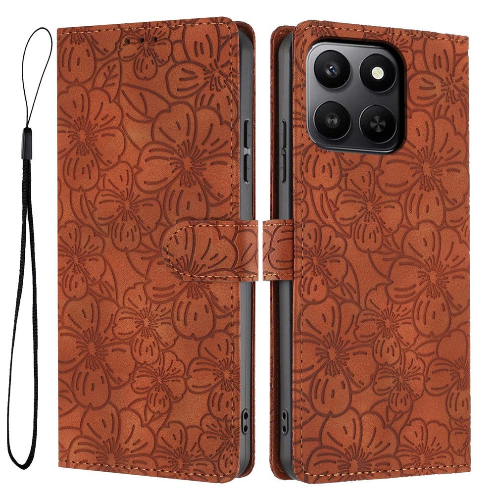 For Honor 400 Smart 5G Flip Case Cherry Blossom Pattern Leather Wallet Stand Phone Cover with Wrist Strap