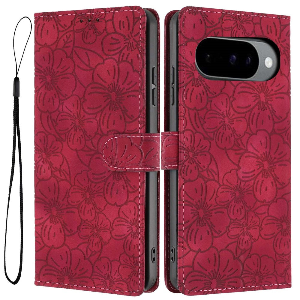 Flip Case For Google Pixel 10 Pro  /  Pixel 10  /  Pixel 9 Pro  /  Pixel 9 Leather Phone Cover Cherry Blossom Pattern Wallet Stand with Wrist Strap