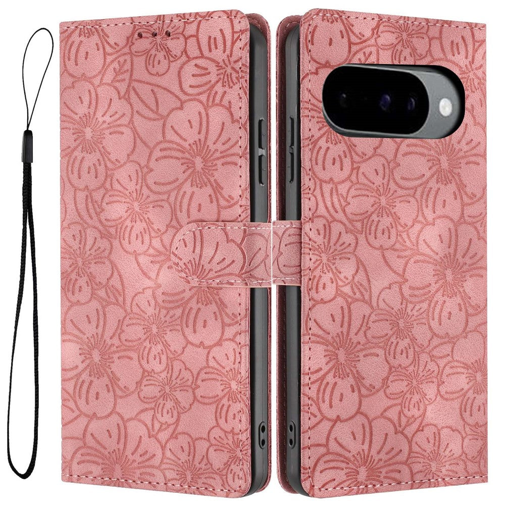 Flip Case For Google Pixel 10 Pro  /  Pixel 10  /  Pixel 9 Pro  /  Pixel 9 Leather Phone Cover Cherry Blossom Pattern Wallet Stand with Wrist Strap