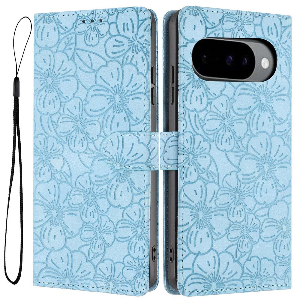 Flip Case For Google Pixel 10 Pro  /  Pixel 10  /  Pixel 9 Pro  /  Pixel 9 Leather Phone Cover Cherry Blossom Pattern Wallet Stand with Wrist Strap