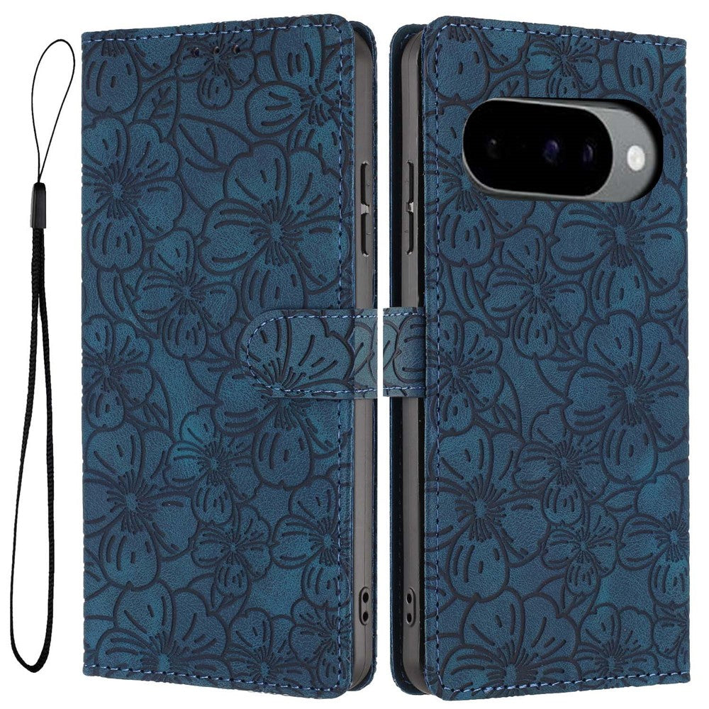 Flip Case For Google Pixel 10 Pro  /  Pixel 10  /  Pixel 9 Pro  /  Pixel 9 Leather Phone Cover Cherry Blossom Pattern Wallet Stand with Wrist Strap