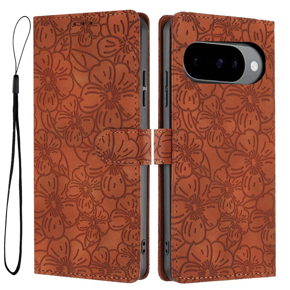 Flip Case For Google Pixel 10 Pro  /  Pixel 10  /  Pixel 9 Pro  /  Pixel 9 Leather Phone Cover Cherry Blossom Pattern Wallet Stand with Wrist Strap