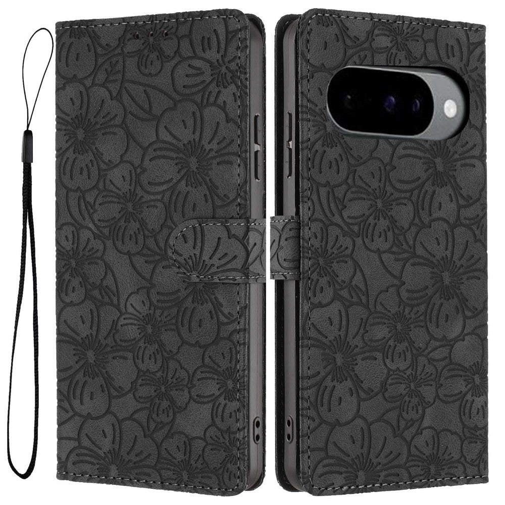 Flip Case For Google Pixel 10 Pro  /  Pixel 10  /  Pixel 9 Pro  /  Pixel 9 Leather Phone Cover Cherry Blossom Pattern Wallet Stand with Wrist Strap