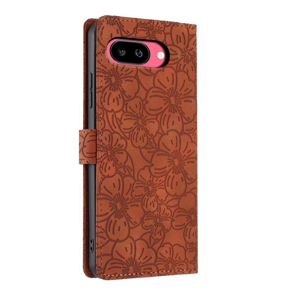 For Google Pixel 9a Flip Case Cherry Blossom Pattern Leather Wallet Stand Phone Cover with Wrist Strap