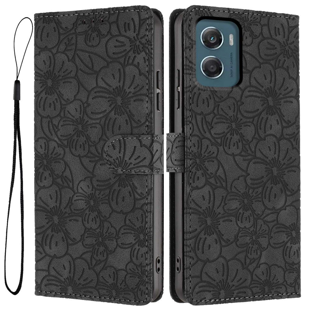 For Motorola Moto G06 4G Flip Case Cherry Blossom Pattern Leather Wallet Stand Phone Cover with Wrist Strap