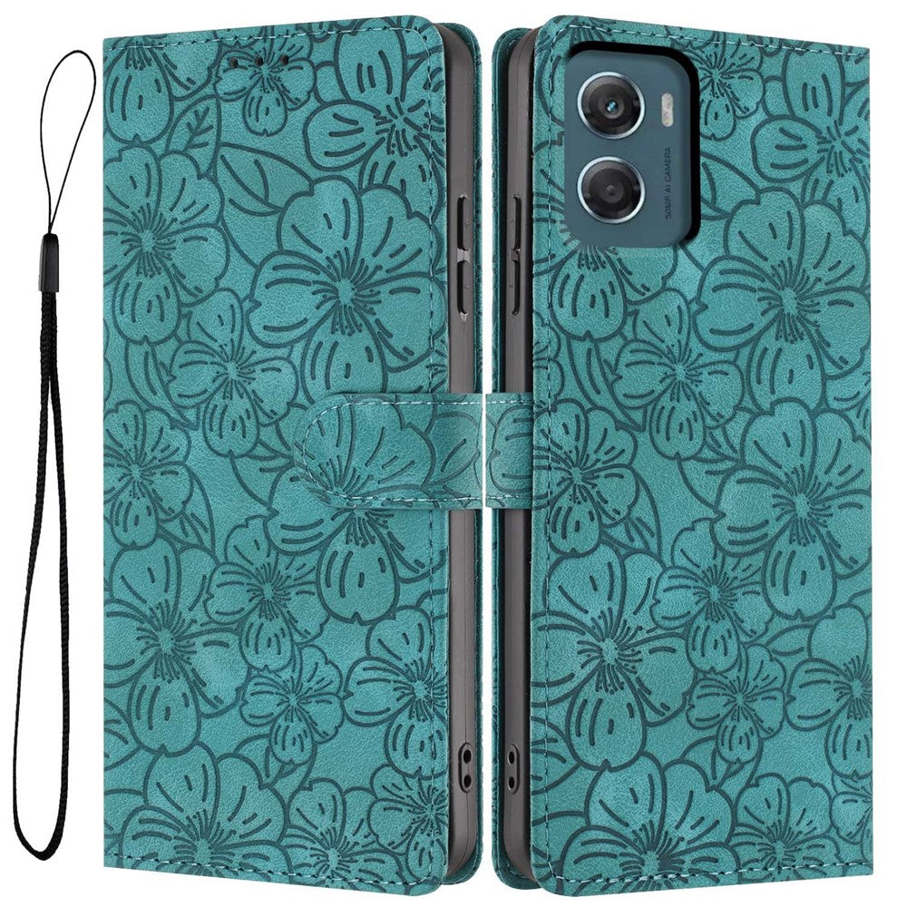 For Motorola Moto G06 4G Flip Case Cherry Blossom Pattern Leather Wallet Stand Phone Cover with Wrist Strap