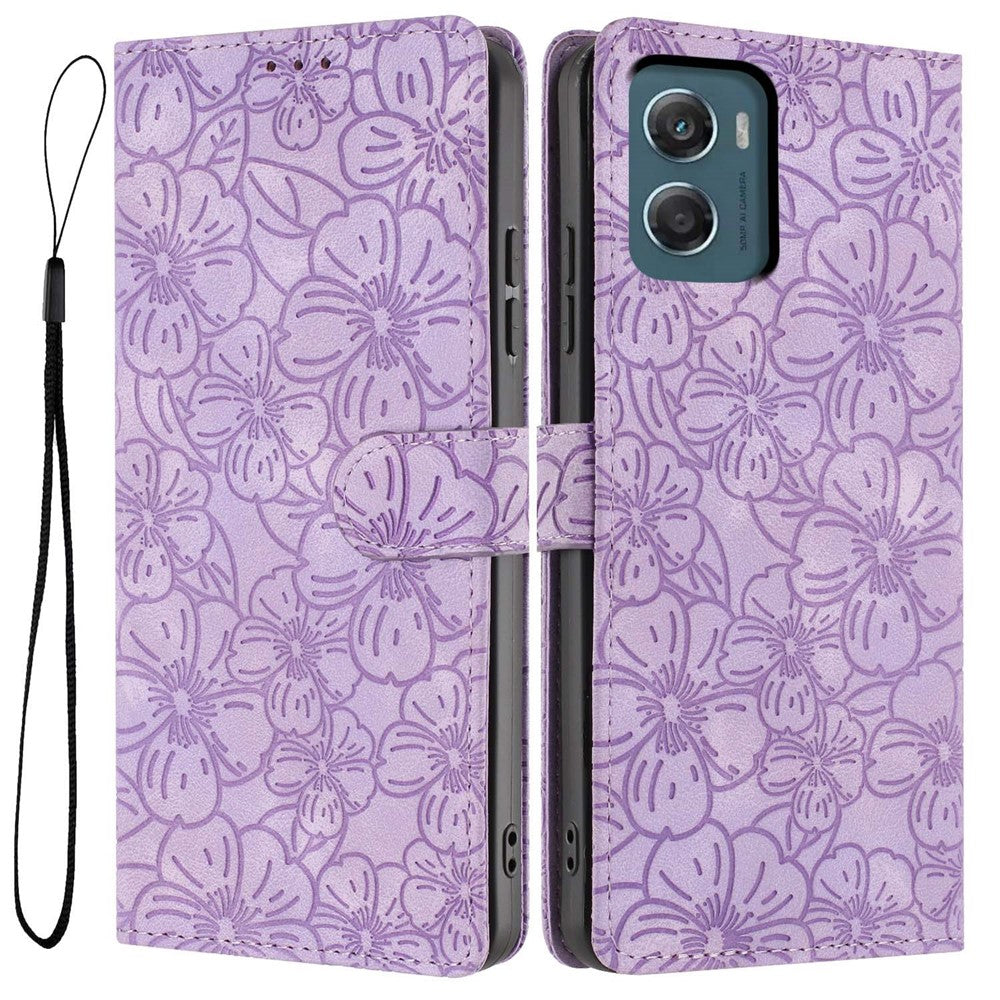 For Motorola Moto G06 4G Flip Case Cherry Blossom Pattern Leather Wallet Stand Phone Cover with Wrist Strap