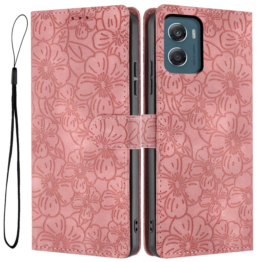 For Motorola Moto G06 4G Flip Case Cherry Blossom Pattern Leather Wallet Stand Phone Cover with Wrist Strap