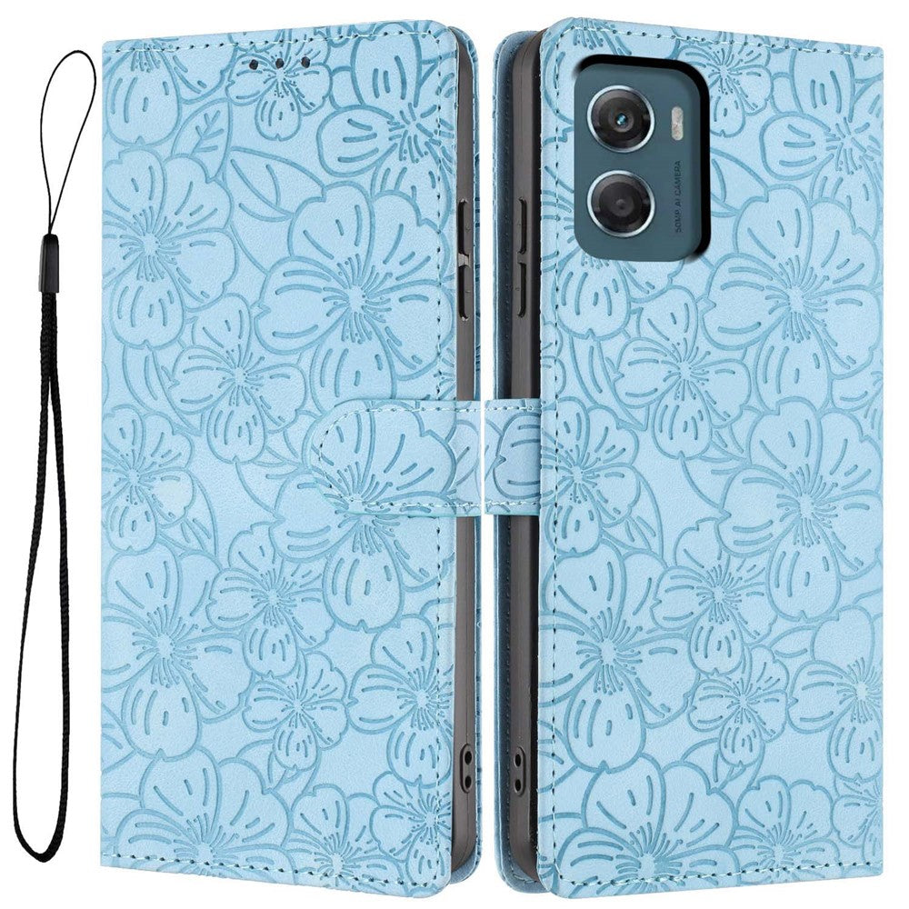 For Motorola Moto G06 4G Flip Case Cherry Blossom Pattern Leather Wallet Stand Phone Cover with Wrist Strap