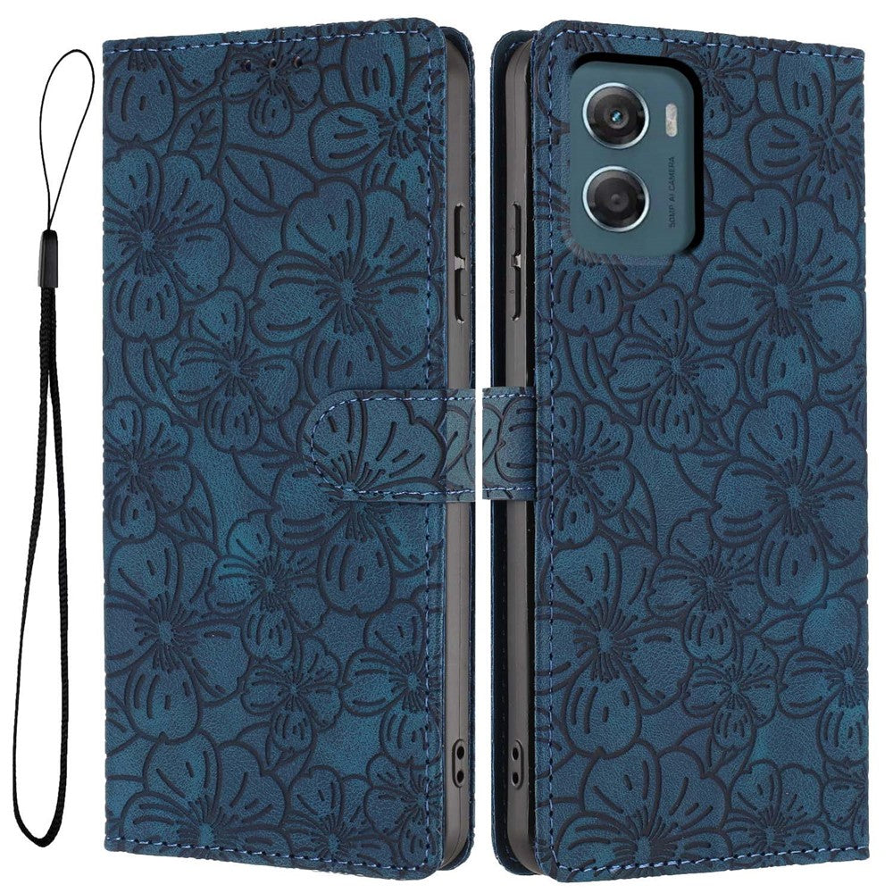 For Motorola Moto G06 4G Flip Case Cherry Blossom Pattern Leather Wallet Stand Phone Cover with Wrist Strap