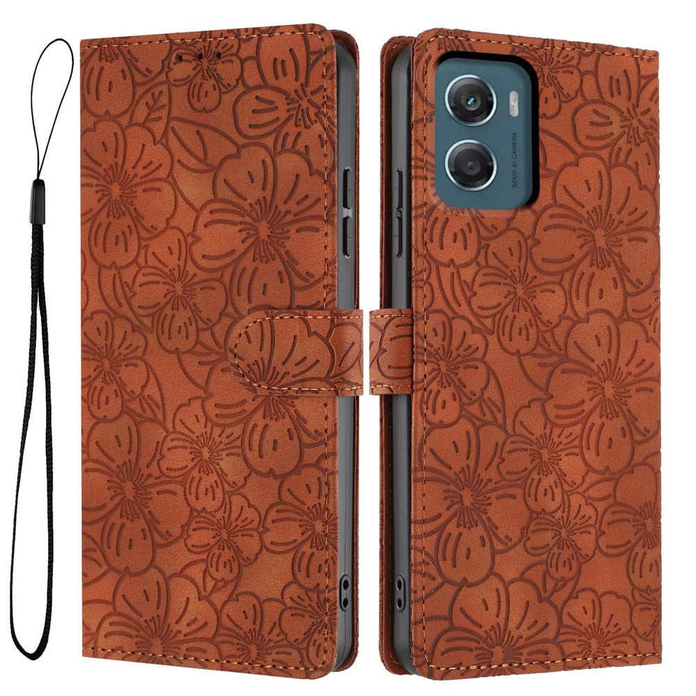 Funda tipo cartera de piel con diseño de flor de cerezo para Motorola Moto G06 4G, con soporte y correa de muñeca.