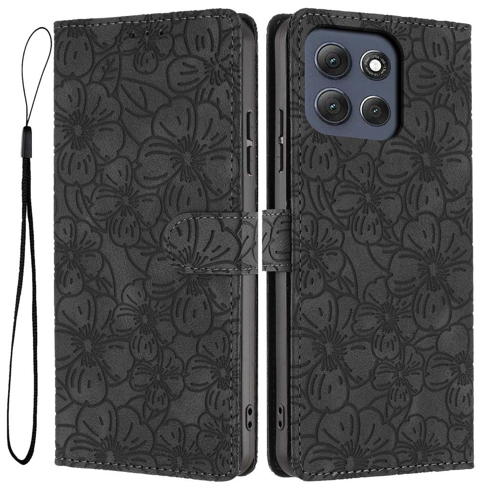 For Motorola Moto G86 Power 5G Flip Case Cherry Blossom Pattern Leather Wallet Stand Phone Cover with Wrist Strap