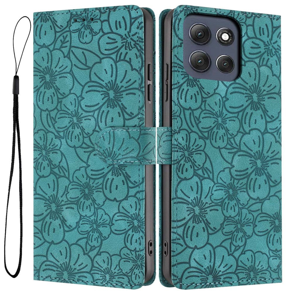 For Motorola Moto G86 Power 5G Flip Case Cherry Blossom Pattern Leather Wallet Stand Phone Cover with Wrist Strap