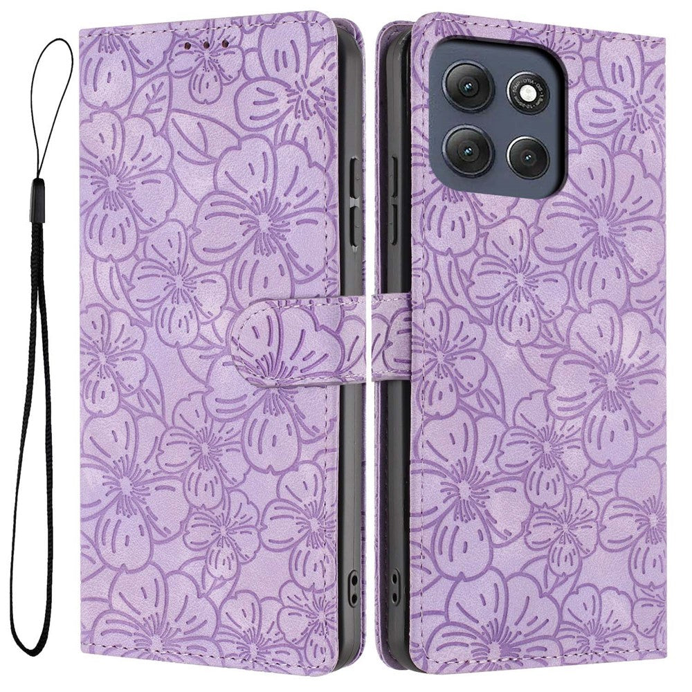 For Motorola Moto G86 Power 5G Flip Case Cherry Blossom Pattern Leather Wallet Stand Phone Cover with Wrist Strap