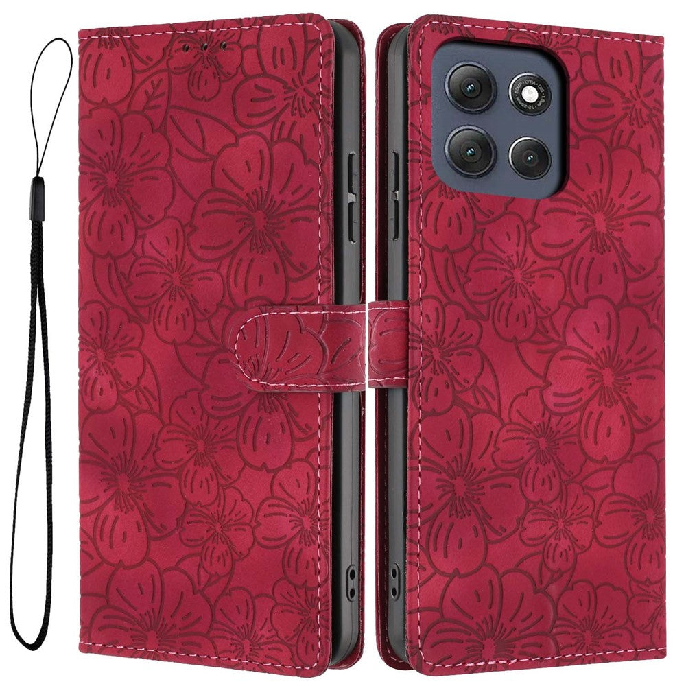 For Motorola Moto G86 Power 5G Flip Case Cherry Blossom Pattern Leather Wallet Stand Phone Cover with Wrist Strap