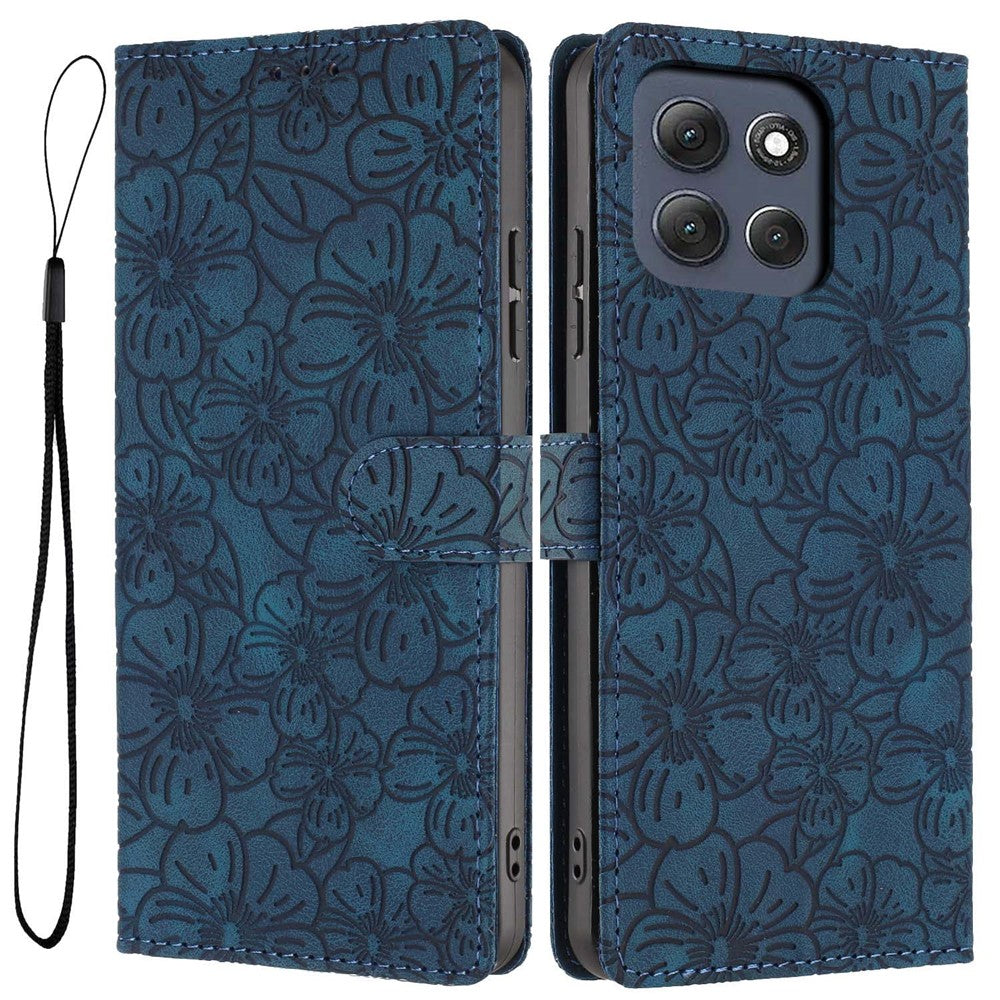 For Motorola Moto G86 Power 5G Flip Case Cherry Blossom Pattern Leather Wallet Stand Phone Cover with Wrist Strap