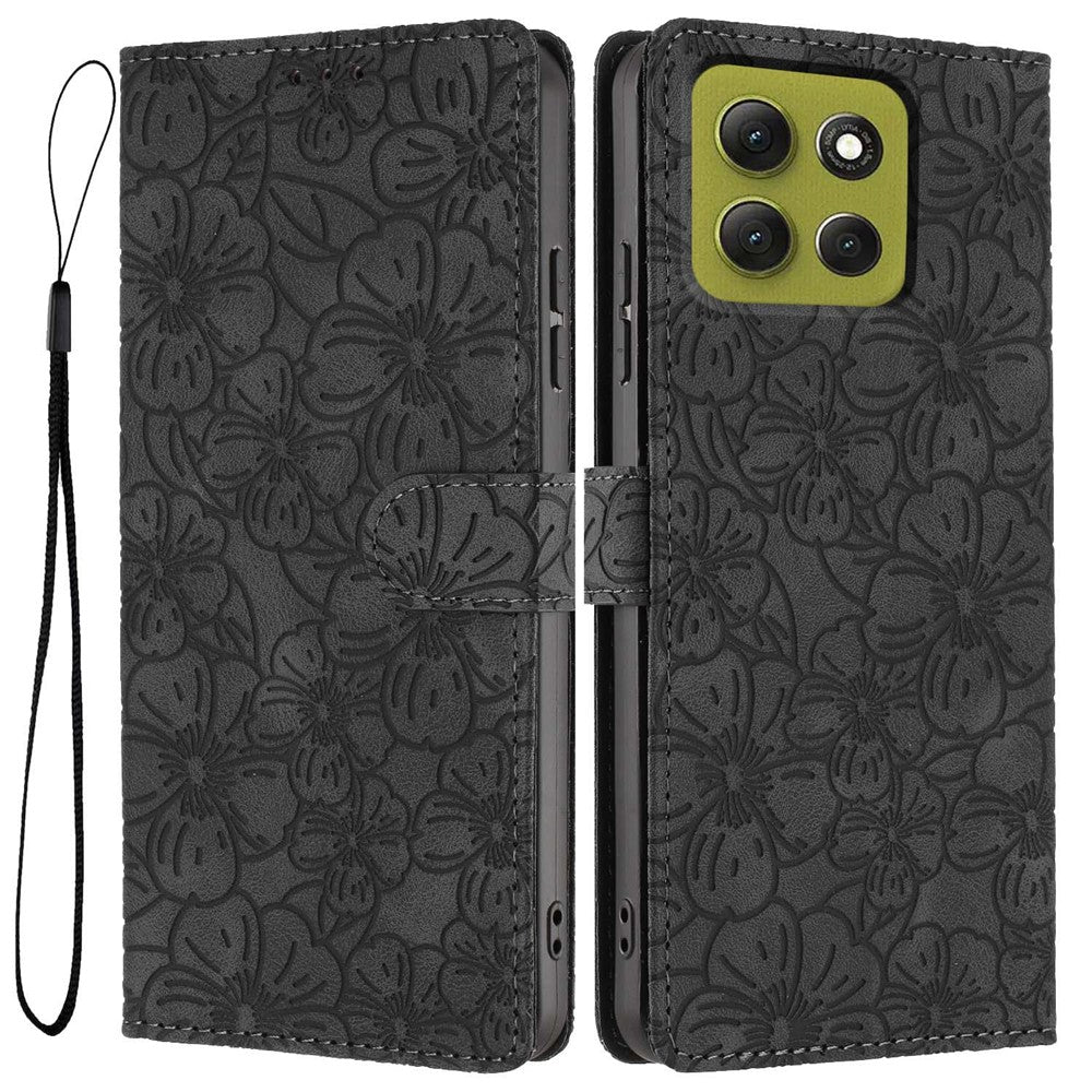 For Motorola Moto G86 5G Flip Case Cherry Blossom Pattern Leather Wallet Stand Phone Cover with Wrist Strap