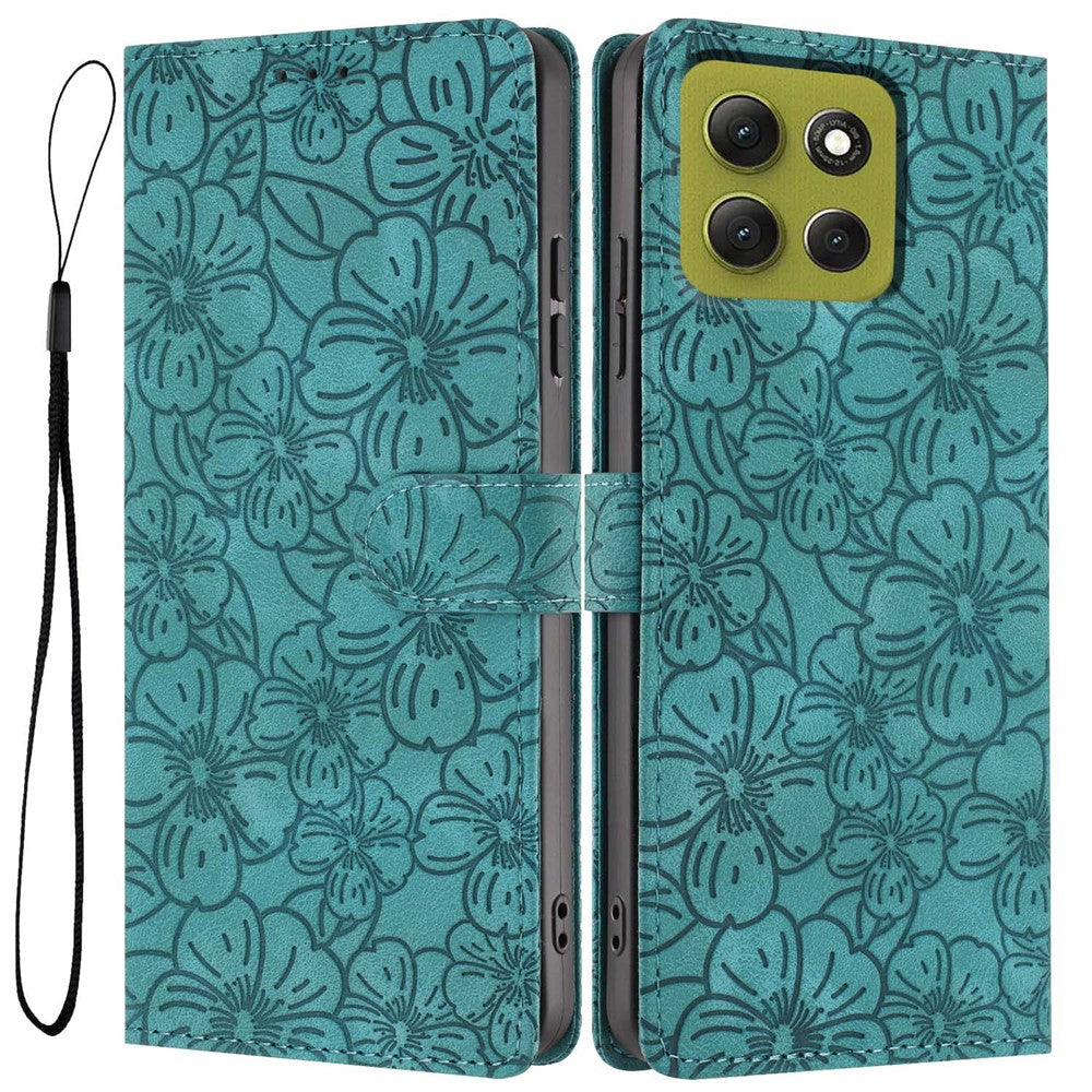 For Motorola Moto G86 5G Flip Case Cherry Blossom Pattern Leather Wallet Stand Phone Cover with Wrist Strap