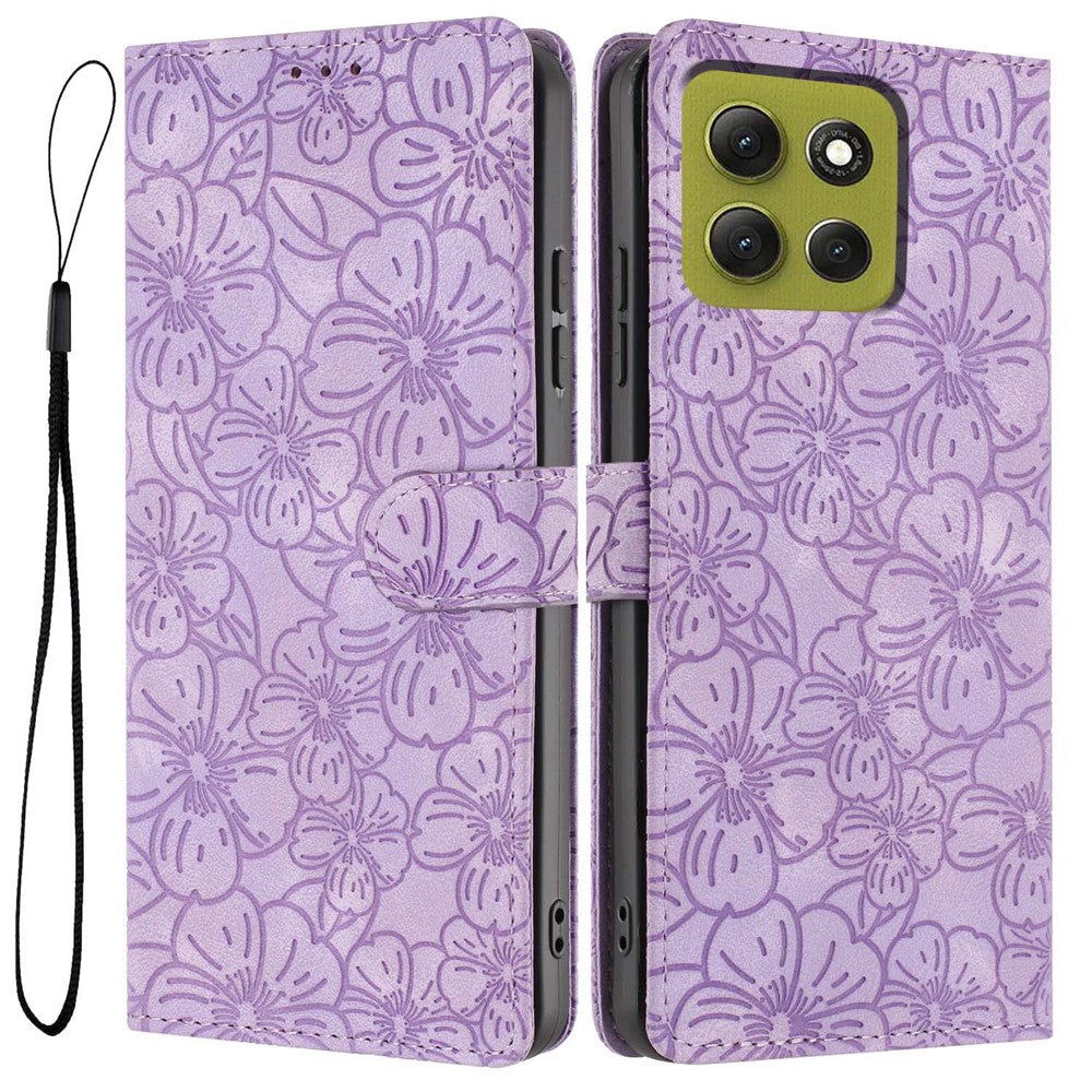 For Motorola Moto G86 5G Flip Case Cherry Blossom Pattern Leather Wallet Stand Phone Cover with Wrist Strap