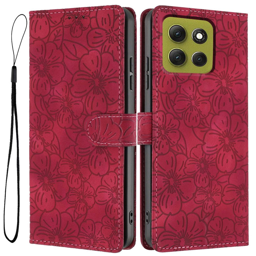 For Motorola Moto G86 5G Flip Case Cherry Blossom Pattern Leather Wallet Stand Phone Cover with Wrist Strap