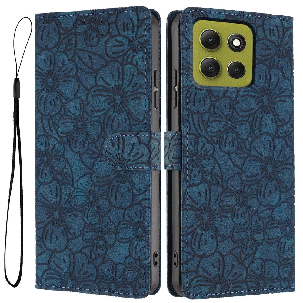 For Motorola Moto G86 5G Flip Case Cherry Blossom Pattern Leather Wallet Stand Phone Cover with Wrist Strap