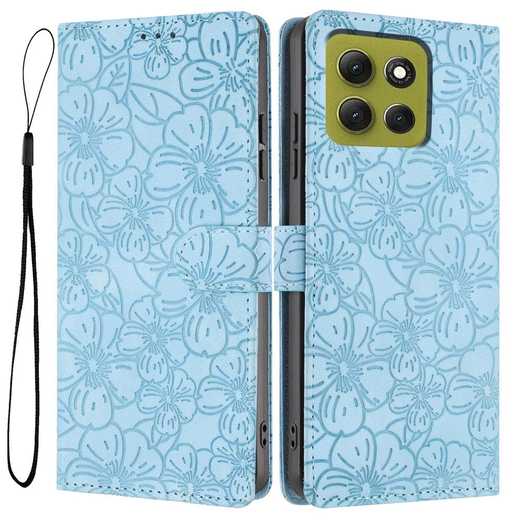 For Motorola Moto G86 5G Flip Case Cherry Blossom Pattern Leather Wallet Stand Phone Cover with Wrist Strap