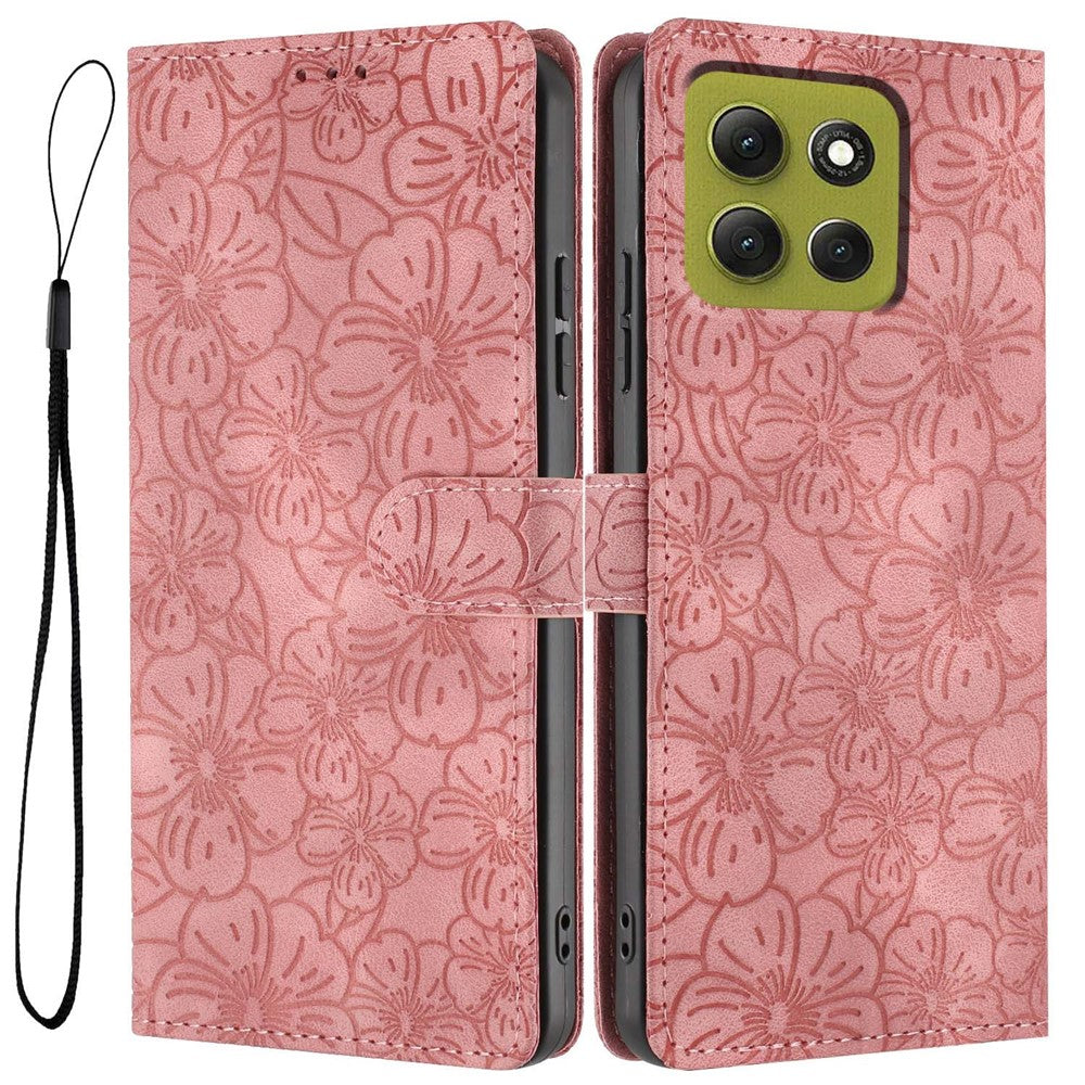 For Motorola Moto G86 5G Flip Case Cherry Blossom Pattern Leather Wallet Stand Phone Cover with Wrist Strap