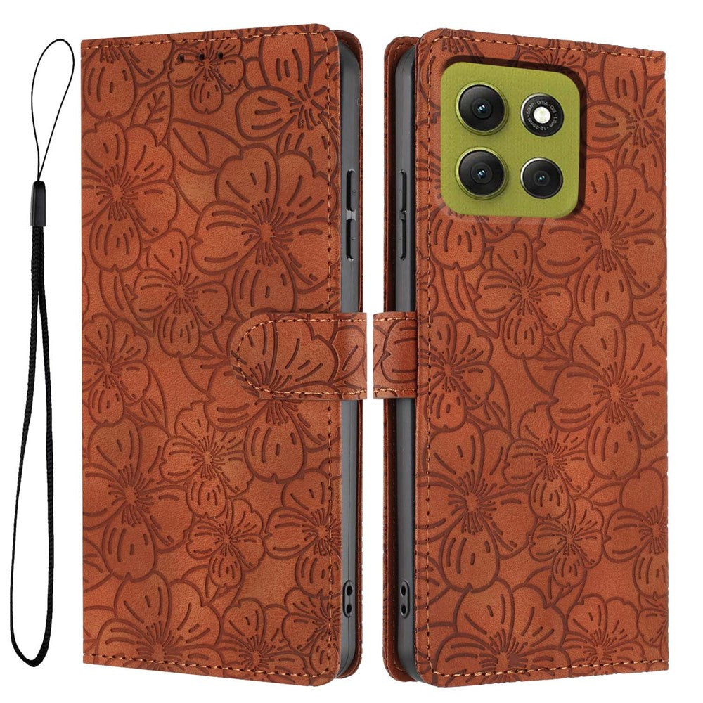 For Motorola Moto G86 5G Flip Case Cherry Blossom Pattern Leather Wallet Stand Phone Cover with Wrist Strap