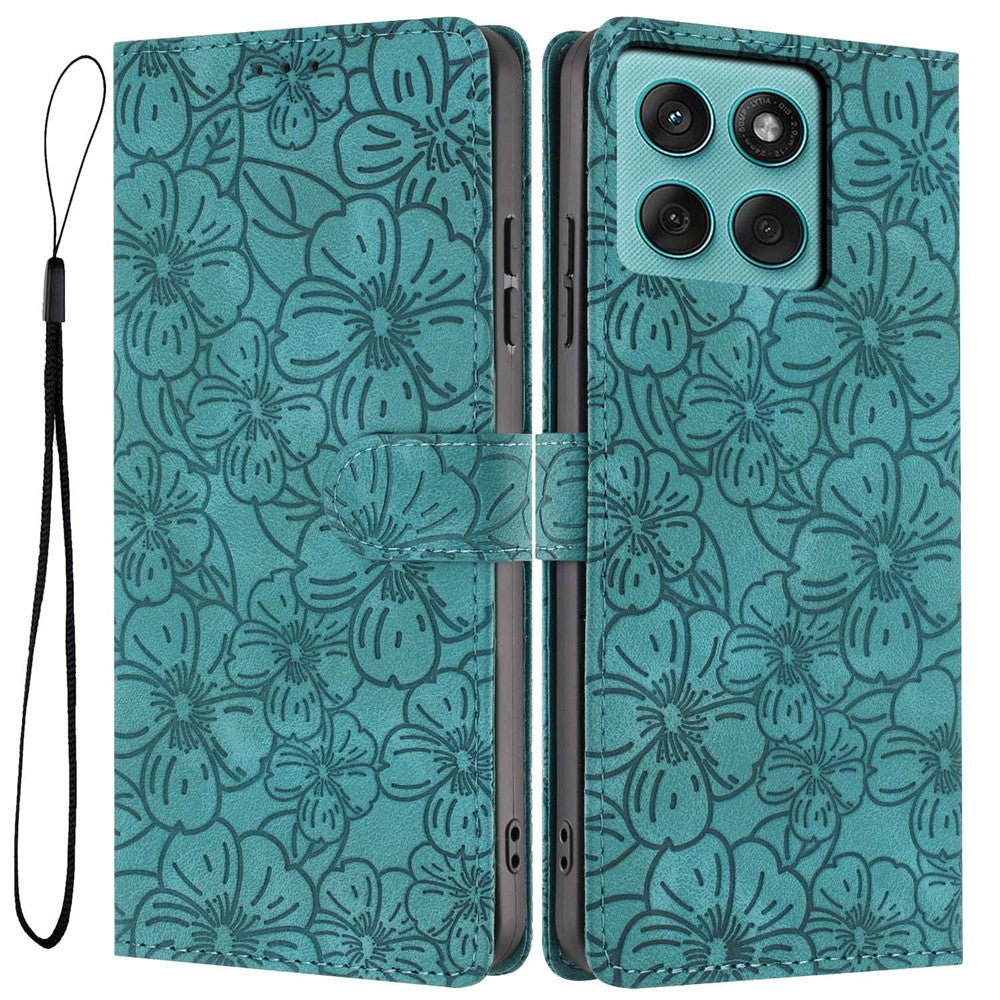 Flip Case For Motorola Edge 60 Fusion 5G  /  60 5G  /  Edge (2025) 5G Leather Phone Cover Cherry Blossom Pattern Wallet Stand with Wrist Strap