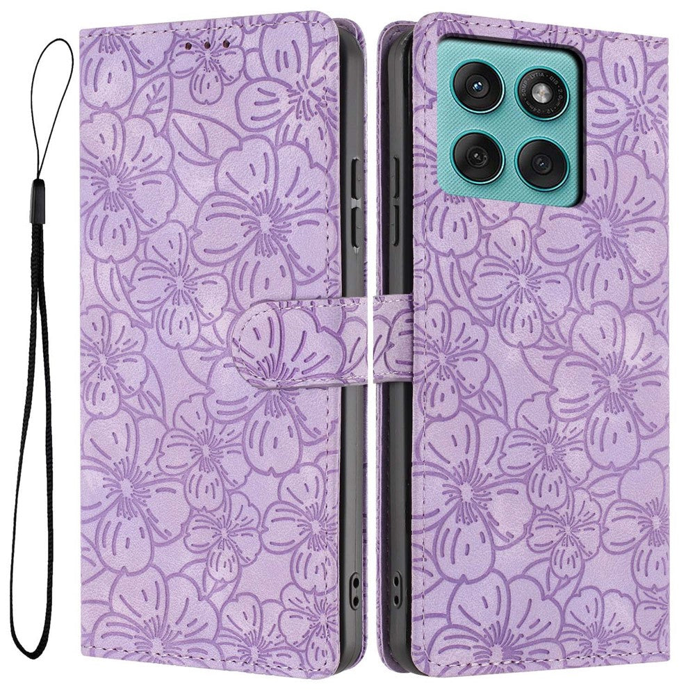 Flip Case For Motorola Edge 60 Fusion 5G  /  60 5G  /  Edge (2025) 5G Leather Phone Cover Cherry Blossom Pattern Wallet Stand with Wrist Strap