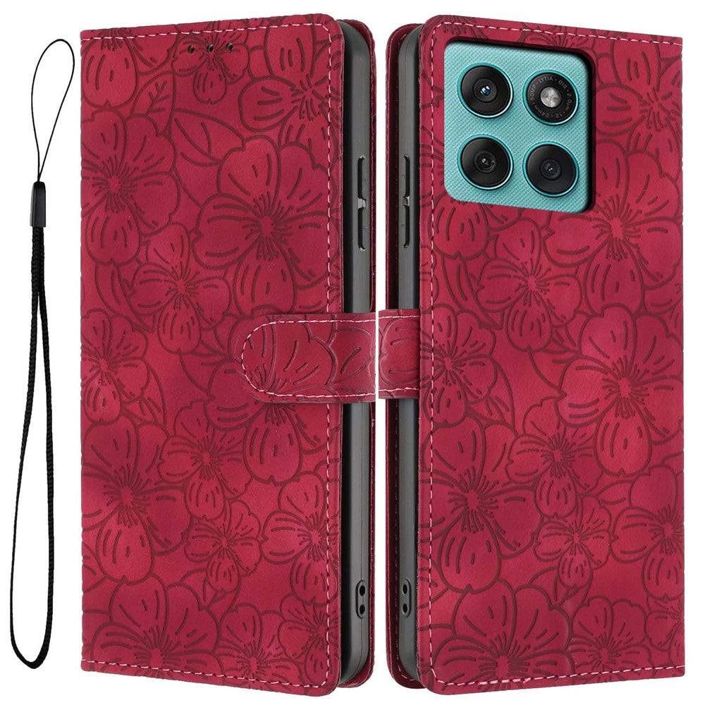 Flip Case For Motorola Edge 60 Fusion 5G  /  60 5G  /  Edge (2025) 5G Leather Phone Cover Cherry Blossom Pattern Wallet Stand with Wrist Strap