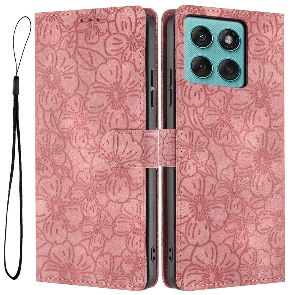 Flip Case For Motorola Edge 60 Fusion 5G  /  60 5G  /  Edge (2025) 5G Leather Phone Cover Cherry Blossom Pattern Wallet Stand with Wrist Strap