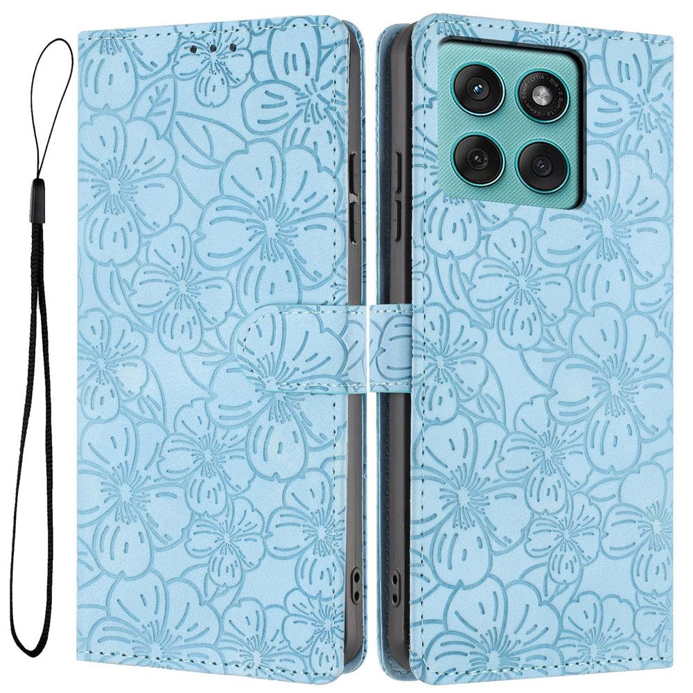 Flip Case For Motorola Edge 60 Fusion 5G  /  60 5G  /  Edge (2025) 5G Leather Phone Cover Cherry Blossom Pattern Wallet Stand with Wrist Strap