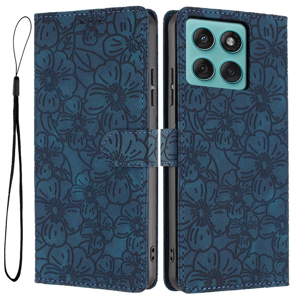 Flip Case For Motorola Edge 60 Fusion 5G  /  60 5G  /  Edge (2025) 5G Leather Phone Cover Cherry Blossom Pattern Wallet Stand with Wrist Strap