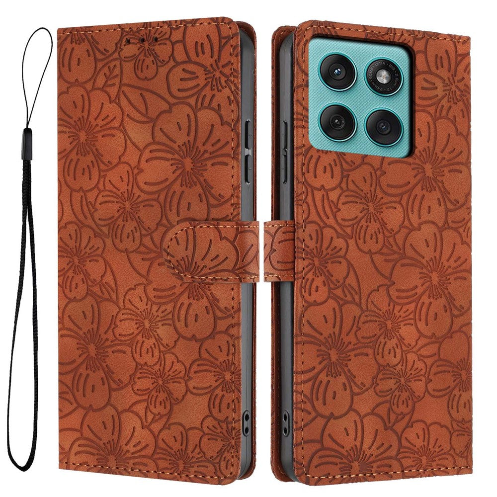 Flip Case For Motorola Edge 60 Fusion 5G  /  60 5G  /  Edge (2025) 5G Leather Phone Cover Cherry Blossom Pattern Wallet Stand with Wrist Strap