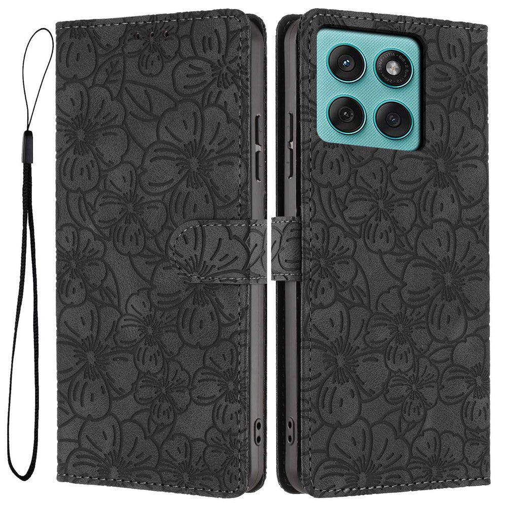 Flip Case For Motorola Edge 60 Fusion 5G  /  60 5G  /  Edge (2025) 5G Leather Phone Cover Cherry Blossom Pattern Wallet Stand with Wrist Strap