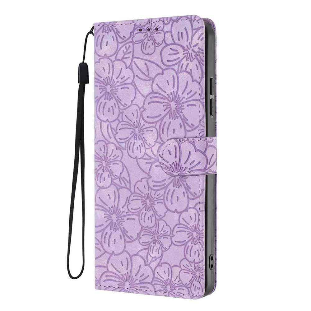 For Motorola Moto G15 4G  /  G15 Power 4G Flip Case Cherry Blossom Pattern Leather Wallet Stand Phone Cover with Wrist Strap