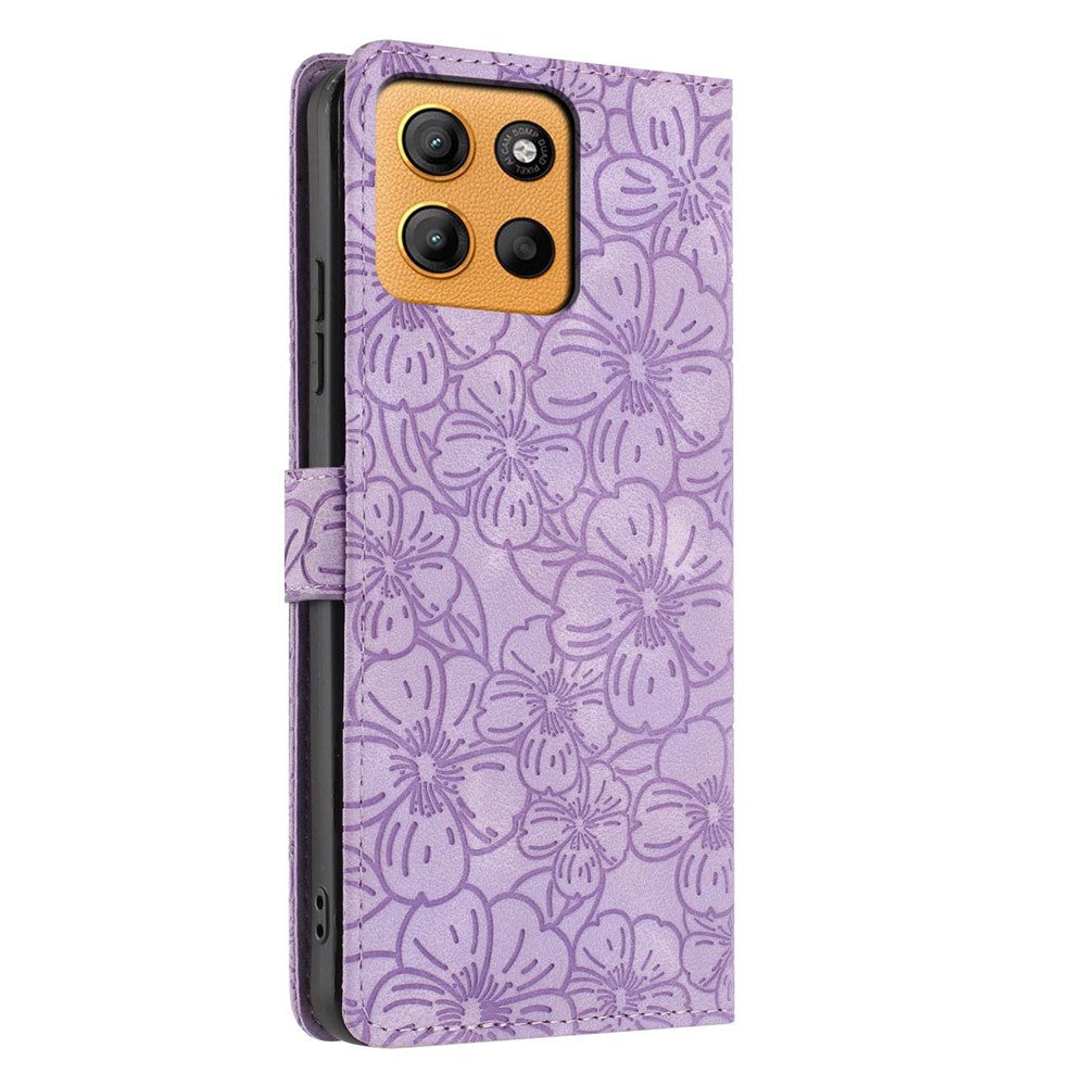 For Motorola Moto G15 4G  /  G15 Power 4G Flip Case Cherry Blossom Pattern Leather Wallet Stand Phone Cover with Wrist Strap