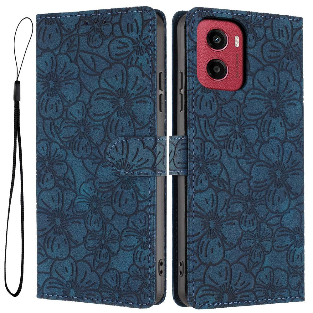 For Motorola Moto G05 4G  /  E15 4G Flip Case Cherry Blossom Pattern Leather Wallet Stand Phone Cover with Wrist Strap