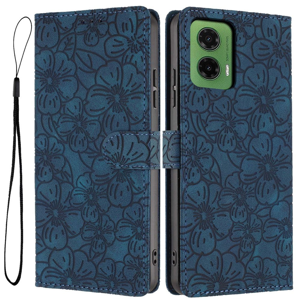 For Motorola Moto G35 5G Flip Case Cherry Blossom Pattern Leather Wallet Stand Phone Cover with Wrist Strap