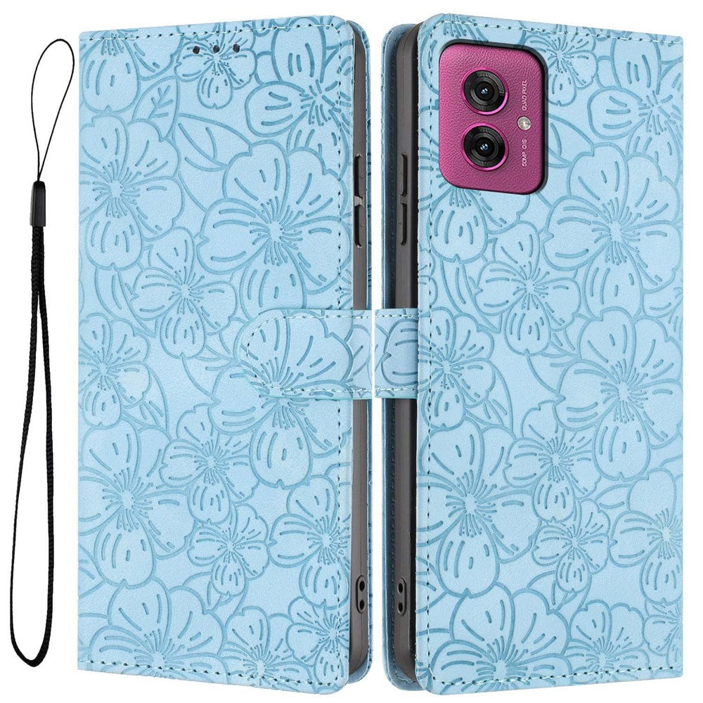 Funda tipo cartera de piel con estampado de flores de cerezo para Motorola Moto G55 5G, con soporte y correa de muñeca.