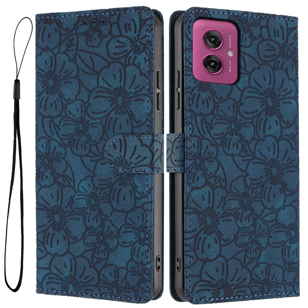 For Motorola Moto G55 5G Flip Case Cherry Blossom Pattern Leather Wallet Stand Phone Cover with Wrist Strap