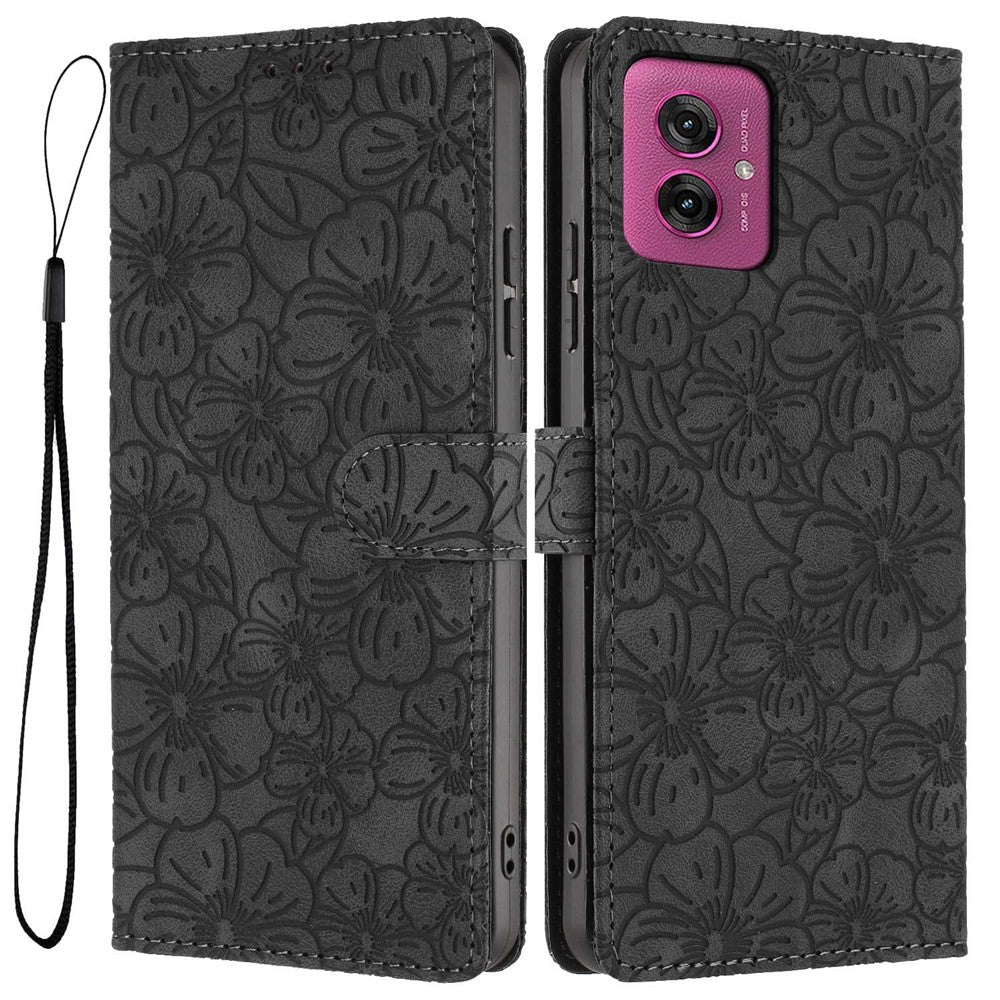For Motorola Moto G55 5G Flip Case Cherry Blossom Pattern Leather Wallet Stand Phone Cover with Wrist Strap