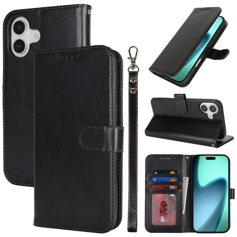 For iPhone 17 Case R61 Texture Wallet Leather Flip Phone Cover with Wrist Strap