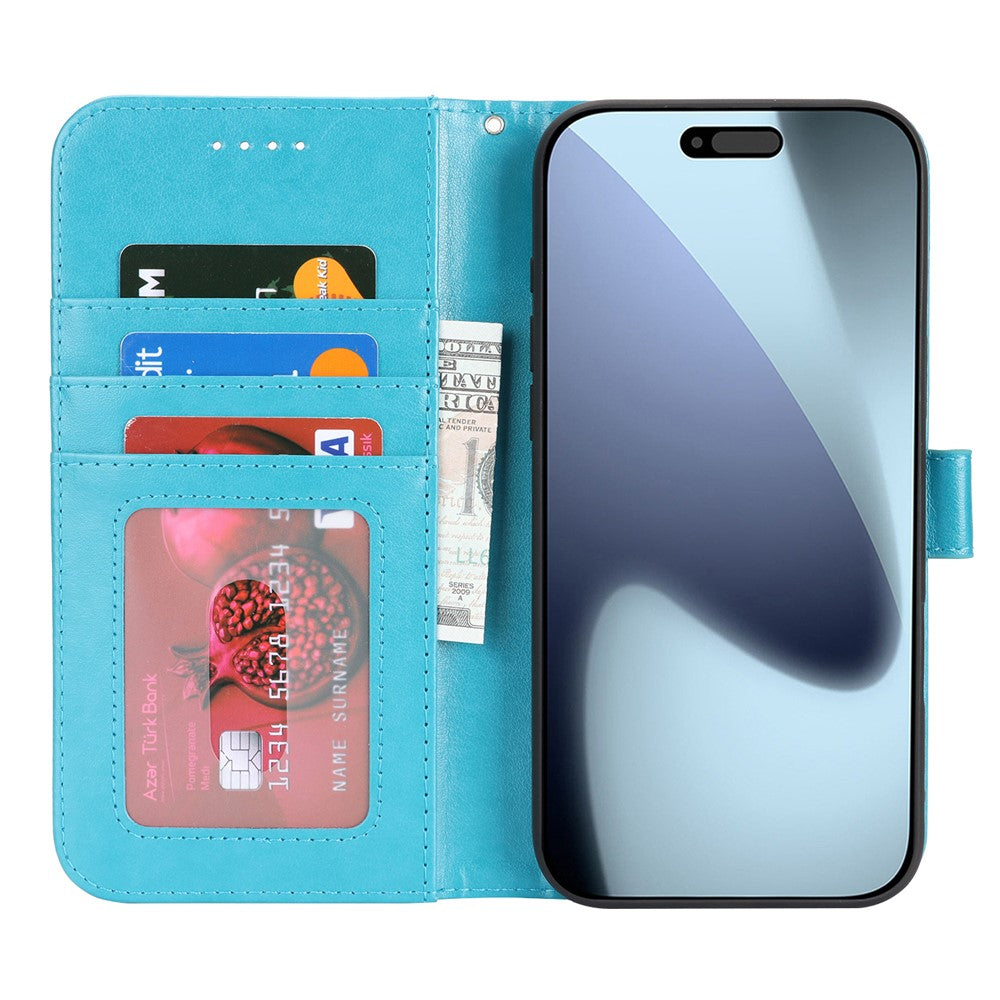 Étui portefeuille en cuir texturé R61 pour iPhone 17 Pro avec dragonne