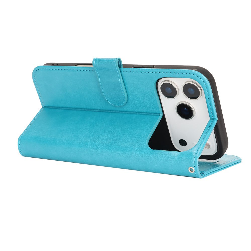 Étui portefeuille en cuir texturé R61 pour iPhone 17 Pro avec dragonne