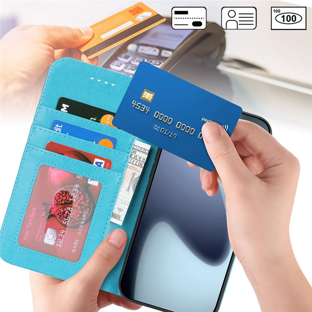 Étui portefeuille en cuir texturé R61 pour iPhone 17 Pro avec dragonne