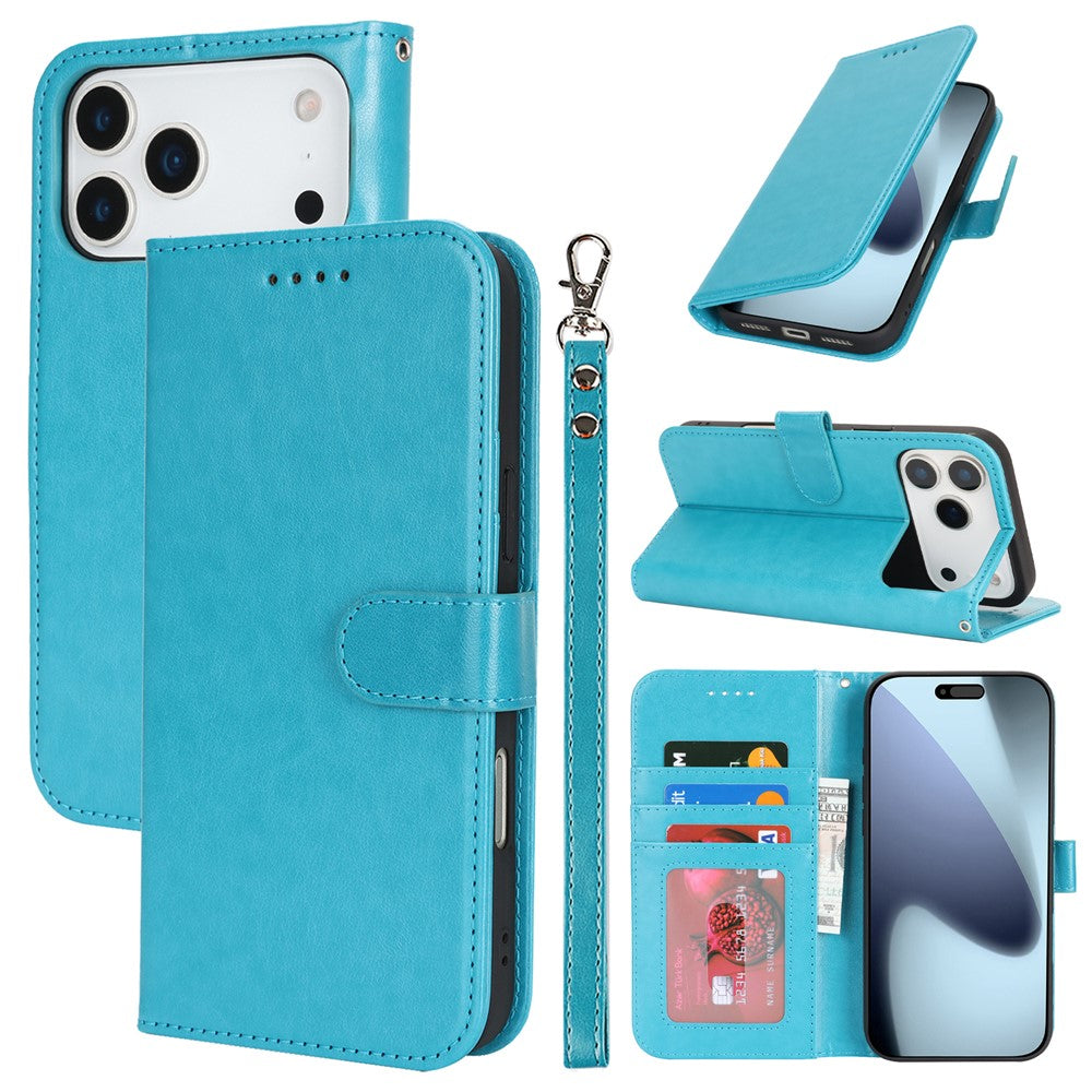 Étui portefeuille en cuir texturé R61 pour iPhone 17 Pro avec dragonne