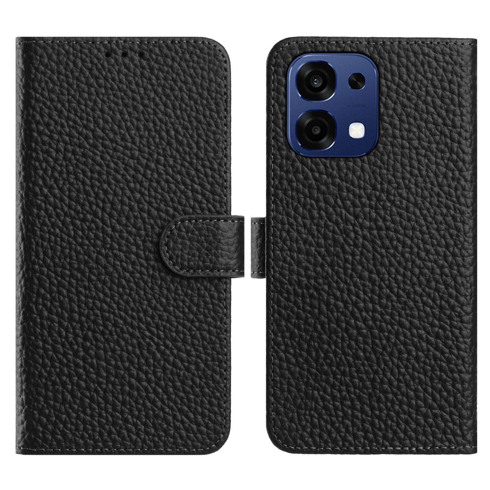 For Oppo A6 Pro 5G Case Wallet Stand Litchi Texture Genuine Cow Leather Flip Phone Cover