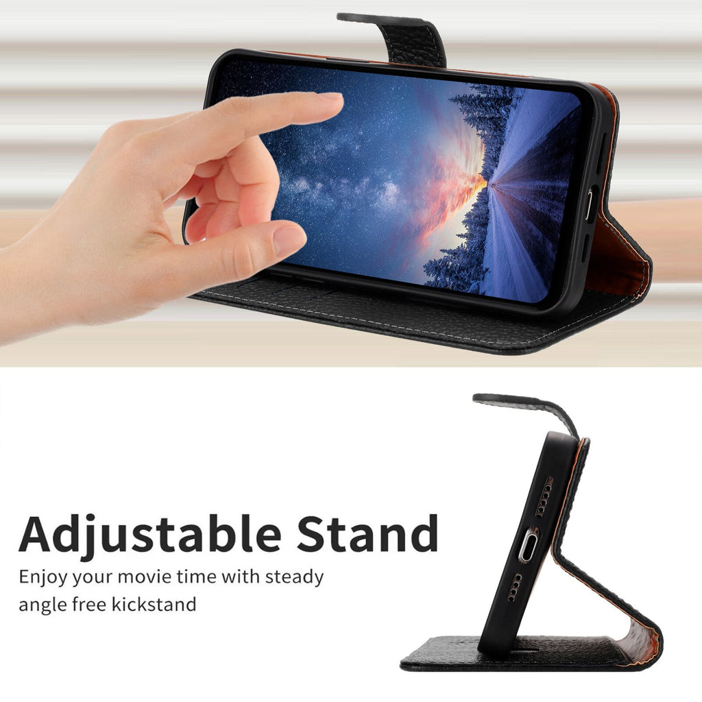 For Oppo A6 Pro 5G Case Wallet Stand Litchi Texture Genuine Cow Leather Flip Phone Cover